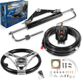Am-auto Amqp2475 150hp Outboard Hydraulic Steering Kit With 13 Inch Aluminum Wheel And Helm Pump