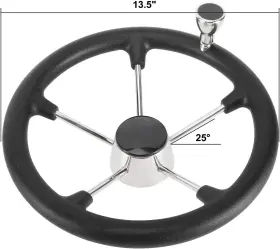 Amarine Made Am38-9103sbf1 5 Spoke 13-1/2 Inch Boat Steering Wheel With Black Pu Foam Grip 304 Stainless Steel