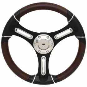 American Custom Products Pn 1116370 Boat Steering Wheel 14 Inch Black With Wood/chrome Accents