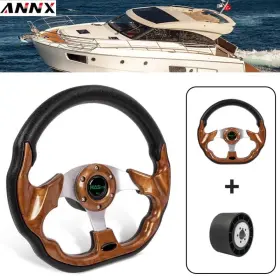 Qr045 Annx Stw031-mahogany 12.5 Inch Marine Boat Steering Wheel With 3/4 Axle Hub Adapter Keyway 3 Spokes