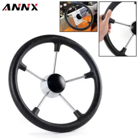 Stw068 Annx Black 5 Spoke 13.5 Inch Stainless Steel Boat Steering Wheel Destroyer Style Marine