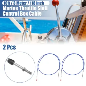 Automall Tech 745060201010 2 Pcs 10ft 118 Inch Marine Throttle Shift Control Box Cable With Clevis Blue