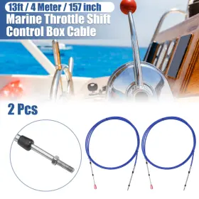 Automall Tech 745060201034 2pcs 13ft 157 Inch Marine Throttle Shift Control Box Cable With Clevis Blue
