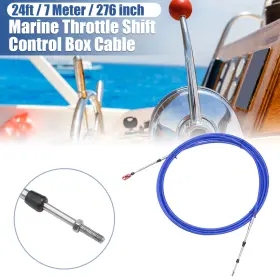 Automall Tech 745060201089 1pcs 24ft 276 Inch Marine Throttle Shift Control Box Cable With Clevis Blue