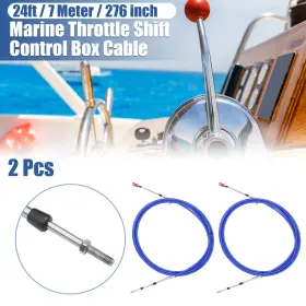 Automall Tech 745060201096 2pcs 24ft 276 Inch Marine Throttle Shift Control Box Cable With Clevis Blue
