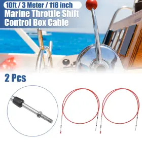 Automall Tech 745060201119 2pcs 10ft 118 Inch Marine Throttle Shift Control Box Cable With Clevis Red