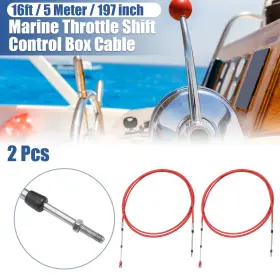 Automall Tech 745060201157 2 Pcs 16ft 197 Inch Marine Throttle Shift Control Box Cable With Clevis Red