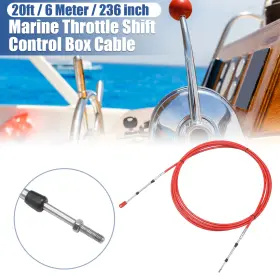 Automall Tech 745060201164 1 Pcs 20ft 236 Inch Marine Throttle Shift Control Box Cable With Clevis Red