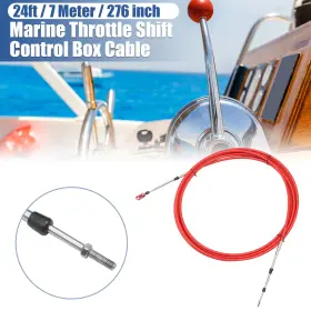 Automall Tech 745060201188 1 Pcs 24ft 276 Inch Marine Throttle Shift Control Box Cable With Clevis Red