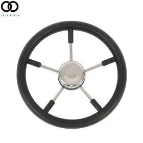 Autoooparts Apo320968 For Boat Yacht 5-spoke 13-7/8 Black Stainless Steel Steering Wheel