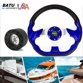 Batu Qr045-bk Stw031-bl-us 3/4 Inch Axle Hub Adapter Keyway 3 Spokes And Blue 12.5inch Marine Boat Steering Wheel