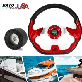 Batu Qr045-bk Stw031-red-us 3/4 Inch Axle Hub Adapter Keyway 3 Spokes Red 12.5inch Marine Boat Steering Wheel