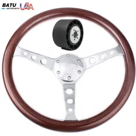 Batu Qr045 Stw015-a-us 15 Inch Real Wood Marine Boat Steering Wheel 3/4 Axle Hub Adapter Keyway 3 Spokes