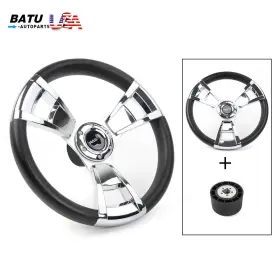 Batu Stw055 Qr045-us 14inch Marine Boat 3 Spoke Chrome Steering Wheel And 3/4 Inch Axle Hub Adapter Keyway