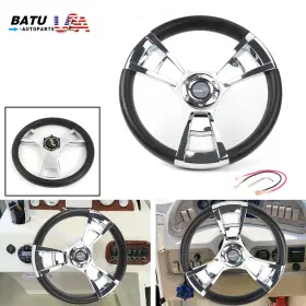 Batu Stw055-us Marine Boat 14inch/345mm 3 Spoke Chrome Steering Wheel And Pv Material Grip Black