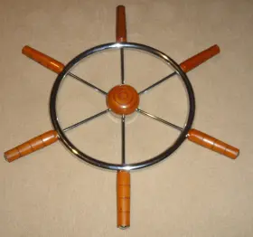 Boat Products Bp-16 Vintage 6 Spoke Ship/boat Steering Pilot Wheel Chrome With Wood Handles 22 Inch Mcm Ex