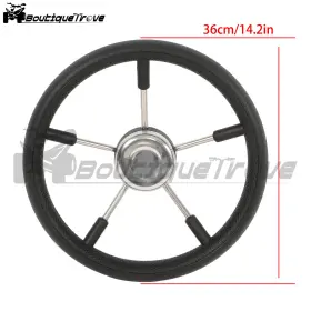 Bou5456456 Boutiquetrove 1 For Boat Yacht 5-spoke 13-7/8 Stainless Steel Steering Wheel Black