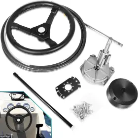 Dr-auto Drqp2232 Boats Steering System Kit With 15 Feet Control Cable 13.5 Inch Wheel