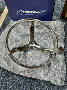 152107-1501 Gemlux 13-1/2 Inch Stainless Steel Steering Wheel With Deluxe Knob