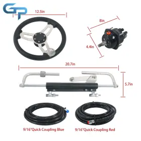 Gre207485 Greatparts 90hp Marine Hydraulic Outboard Steering System Kit Cylinder Pump Hoses For Boat