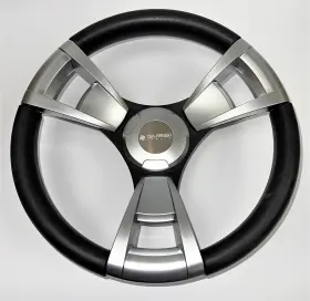 M013-wh Gussi Italia -m013-wh New Black/silver Boat Steering Keyed Hub Soft Touch Rim Abs Spokes