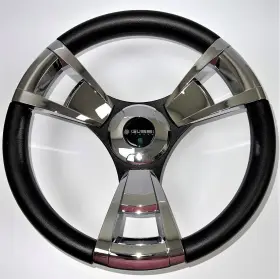 M13c-wh Gussi Italia -m13c-wh New Black And Chrome Steering Wheel Fits Club Car Precedent Golf Cart