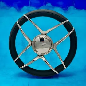 W044 Gussi Italia Boat Steering Wheel Stainless Steel Spoke Simulated Leather Rim