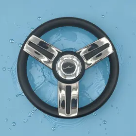 W061-05-bluewave Gussi Italia Marine Steering Wheel Stainless Spoke Soft Touch Rim Blue Wave