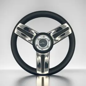 W061-bluewave-05 Gussi Italia Steering Wheel Stainless Steel Spokes Soft Touch Rim Blue Wave
