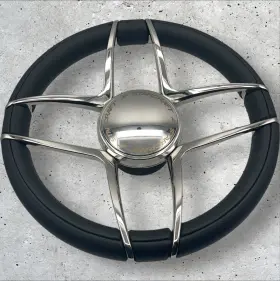 W082 Gussi Italia Boat Steering Wheel Stainless Steel Spoke Simulated Leather Rim