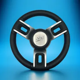 W123-bluewave-07 Gussi Italia Black Model 702 Steering Wheel With Keyed Hub Blue Wave Cap