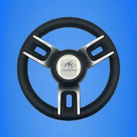 W123-monterey-00 Gussi Italia Black Model 702 Steering Wheel With Keyed Hub Monterey Boats Logo