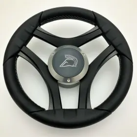 Gussi Italia W175-dure-wh New Durello Marine Steering Wheel Black Leather Rim Splined Hub
