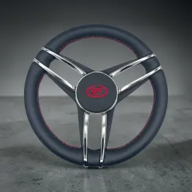 W258-perg-red Gussi Italia Cobalt Boat Steering Wheel Stainless Steel Spoke Leather Rim Boats Logo
