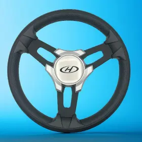 W258-zxe-wh-harrispontoon Gussi Italia Boat Model 15 Steering Wheel Black Brushed Alum Spokes Harris