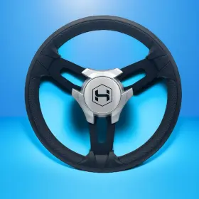 W258-zxe-wh-silverharris Gussi Italia Boat Model 15 Steering Wheel Black Brushed Alum Spokes Sil Harris