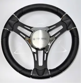 Gussi Italia W261a-vero-wh New Boat Steering Wheel Black Brushed Aluminum Spokes Keyed Hub
