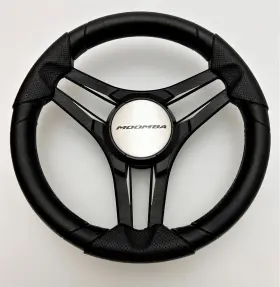 Gussi Italia W262-mslp-wh New Boat Steering Wheel Black Brushed Aluminum Spokes Splined Hub