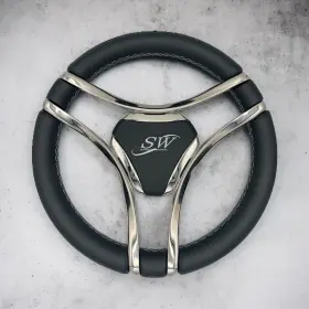 Gussi Italia W356-lora-wh New Boat Steering Wheel Polished Stainless Steel Spokes Keyed Hub
