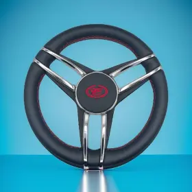 Gussi Italia W358-perg-red-cobalt Cobalt Boat Steering Wheel Stainless Steel Spoke Leather Rim Boats Logo