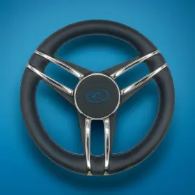 W358-wh Gussi Italia Cobalt Boat Steering Wheel Polished Stainless Steel Spokes Leather Rim