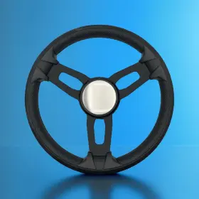 W418-m015-05-blank Gussi Italia Model 15 Marine Steering Wheel Black Brushed Aluminum Spokes Blank Dome