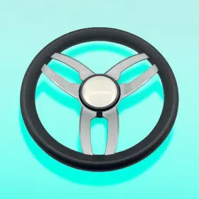 W442-plain Gussi Italia Cabrio Boat Steering Wheel Gray Brushed Alum Spoke Plain Center Cap