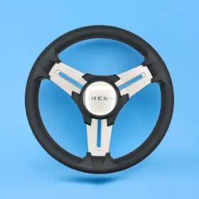 W457-m015-03-crest Gussi Italia Model 15 Marine Steering Wheel Brushed Aluminum Spokes Crest Logo Key Hub