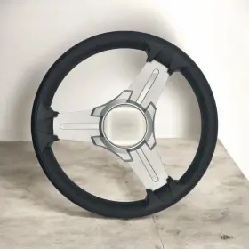 W457-m015-04-blankcentergray Gussi Italia Model 15 Marine Steering Wheel Brushed Aluminum Spokes Blank Center Key Hub