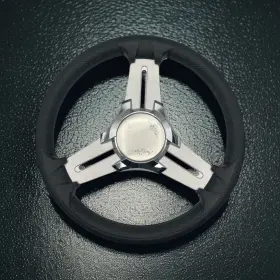 W457-m015-07-sunchaser Gussi Italia Model 15 Marine Steering Wheel Brushed Aluminum Spokes Sunchaser Key Hub