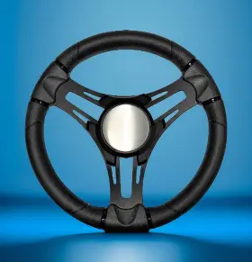 W474-vero-02-plain Gussi Italia Verona Boat Steering Wheel Black Brushed Aluminum Spokes Plain