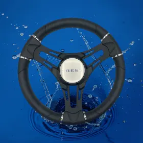 W474-vero-wh-crest Gussi Italia Boat Steering Wheel Black Brushed Alum Spokes Keyed Hub Crest