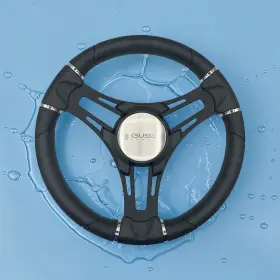 W474-vero-wh-gussi Gussi Italia Boat Steering Wheel Black Brushed Alum Spokes Keyed