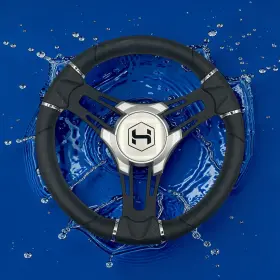 W474-vero-wh-harris Gussi Italia Boat Steering Wheel Black Brushed Alum Spokes Keyed Hub Harris
